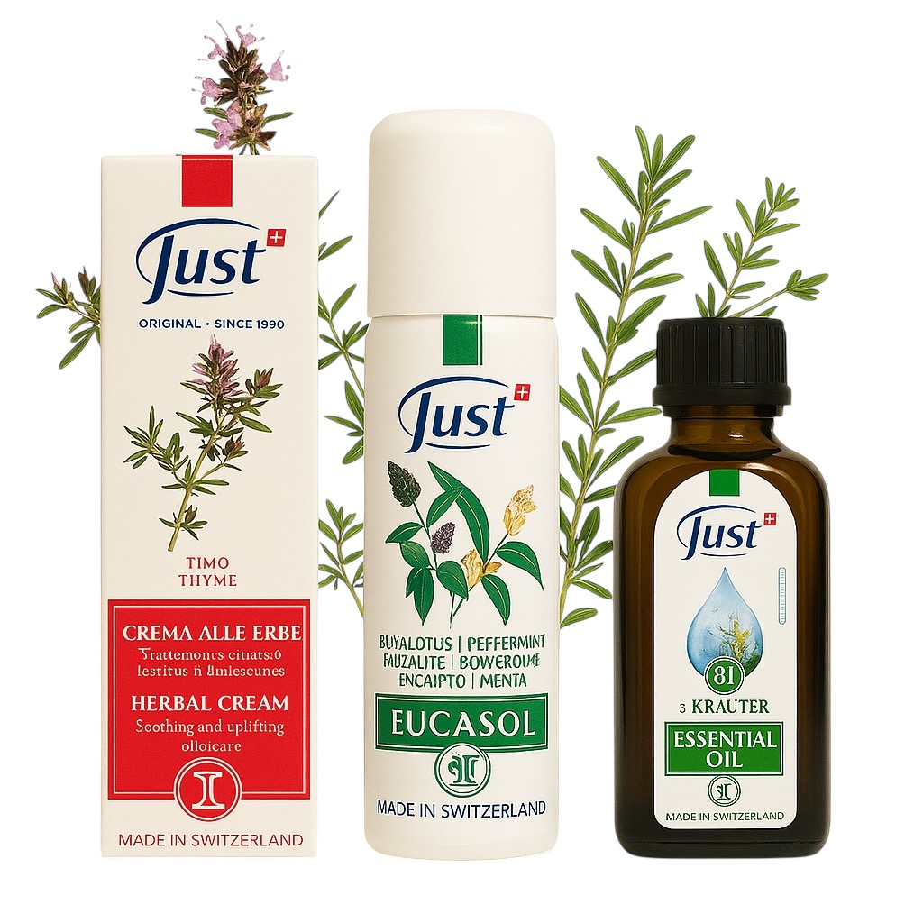 Just | Zestaw Eucasol 60 ml, Krem tymiankowy 60 ml, Olejek z 31 ziół 50 ml