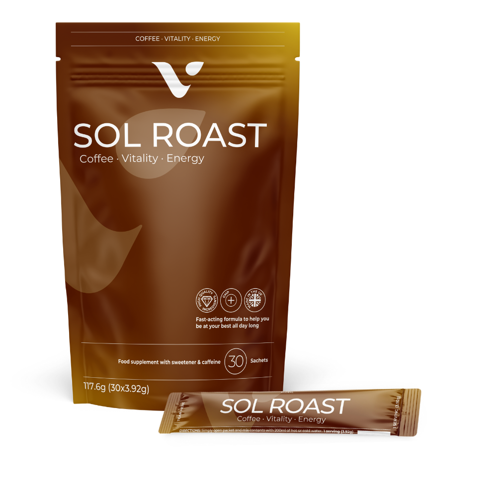 Valentus Sol Roast – kawa rozpuszczalna dodająca energii, koncentracji i wspomagająca aktywny tryb życia, 30 saszetek