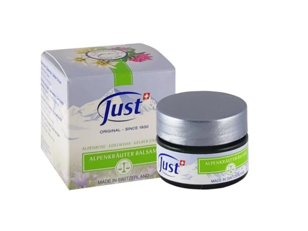 Just Alpský bylinný balzám 13 ml je švýcarský bylinný balzám s bohatým přírodním složením, který kombinuje výtažky alpských bylin s esenciálními oleji. 🌿 Hlavní vlastnosti: Podporuje prokrvení pokožky a přispívá k pocitu tepla a uvolnění. Ulevuje po fyzické námaze – vhodný při svalové a kloubní zátěži. Působí relaxačně a díky pronikavé vůni bylin a mentolu navozuje pocit uvolnění a může pomoci ke klidnějšímu spánku. Zklidňuje podrážděnou pokožku, např. po štípnutí hmyzem. 💧 Složení a účinné látky: Obsahuje bambucké máslo, vosky (kandelilový a včelí), jojobový olej a široké spektrum přírodních esenciálních olejů (např. z jedle sibiřské, eukalyptu, levandule, borovice, tymiánu, máty a citronu) a extrakty alpských bylin jako protěže alpské nebo hořce žlutého. 📍 Použití: Naneste malé množství balzámu na postižené místo a jemně vmasírujte. Pro zvýšení účinku udržujte aplikovanou část těla v teple a opakujte podle potřeby. 📦 Objem: 13 ml – kompaktní forma vhodná do kapsy či tašky pro každodenní použití nebo při sportu.